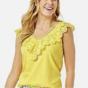 Lilly Pulitzer Yellow Eyelet Trim Top